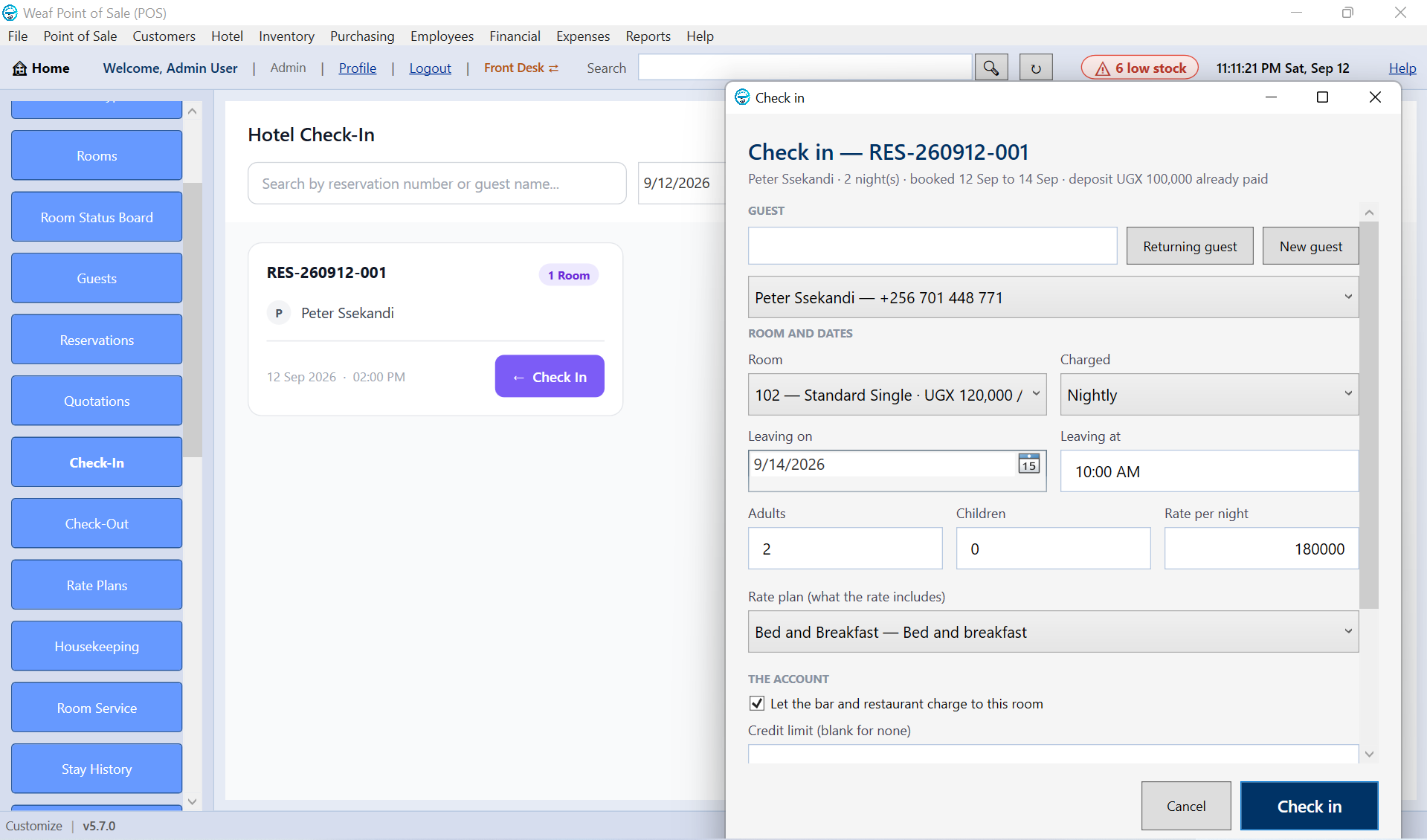Weaf Point of Sale - hotel check-in